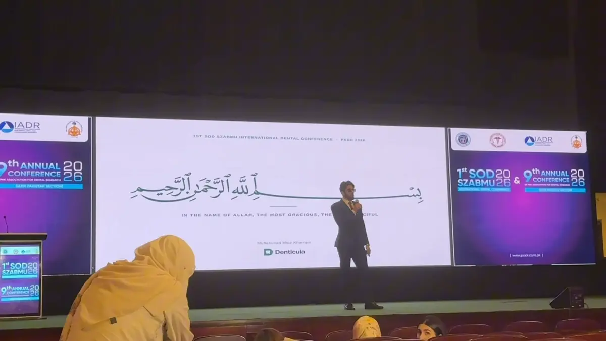 Muhammad Moiz Khurram introduced on the conference screen at the 1st SOD SZABMU and 9th Annual PADR Conference.
